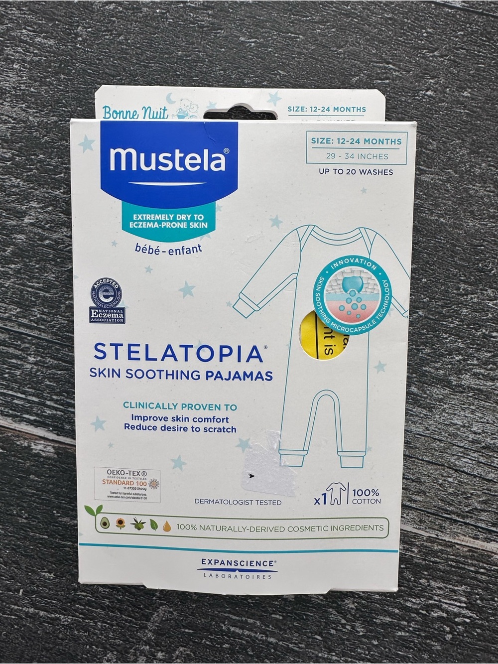 Mustela Stelatopia Skin Smooth Pajamas 12-24months/29-24 Inches NEW‎ OPEN BOX